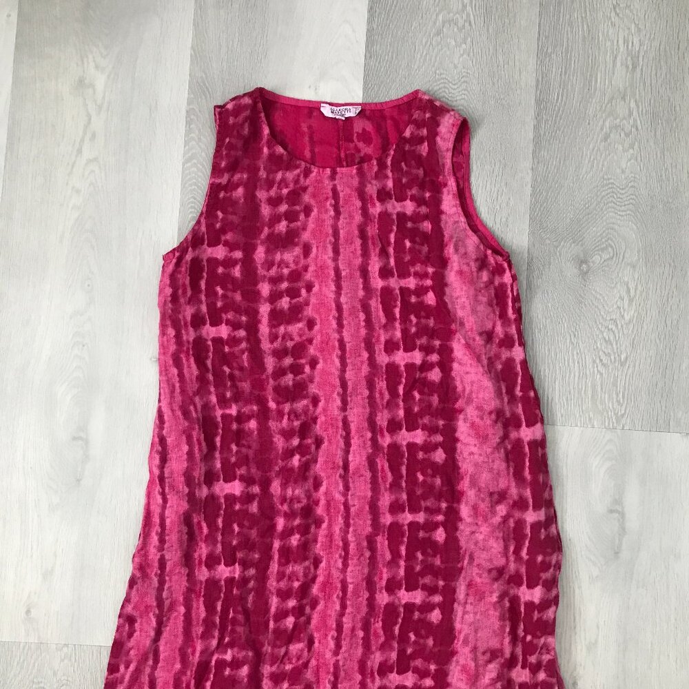 ALLEGRA MASETTI 100% LINEN MAXI DRESS PINK BATIK SLEEVELESS PULLOVER - Picture 2 of 8